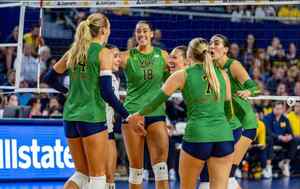 Morgan Gaerte, #18, celebrating with her teammates.