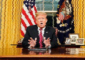A glitched photo of President Donald Trump